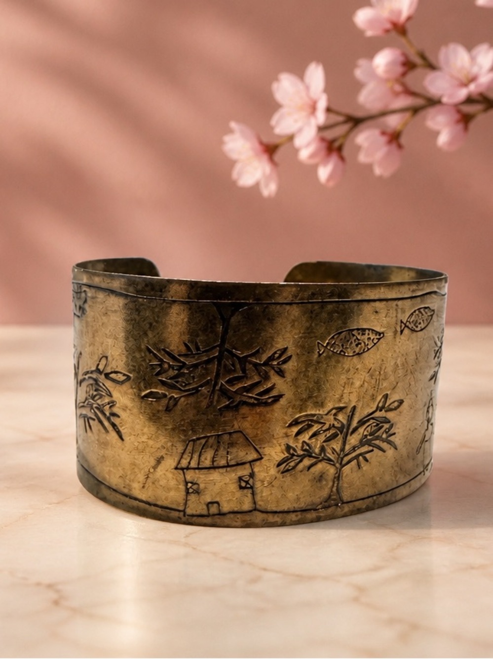 Vintage Antique Brass Decorative Cuff bangle bracelet